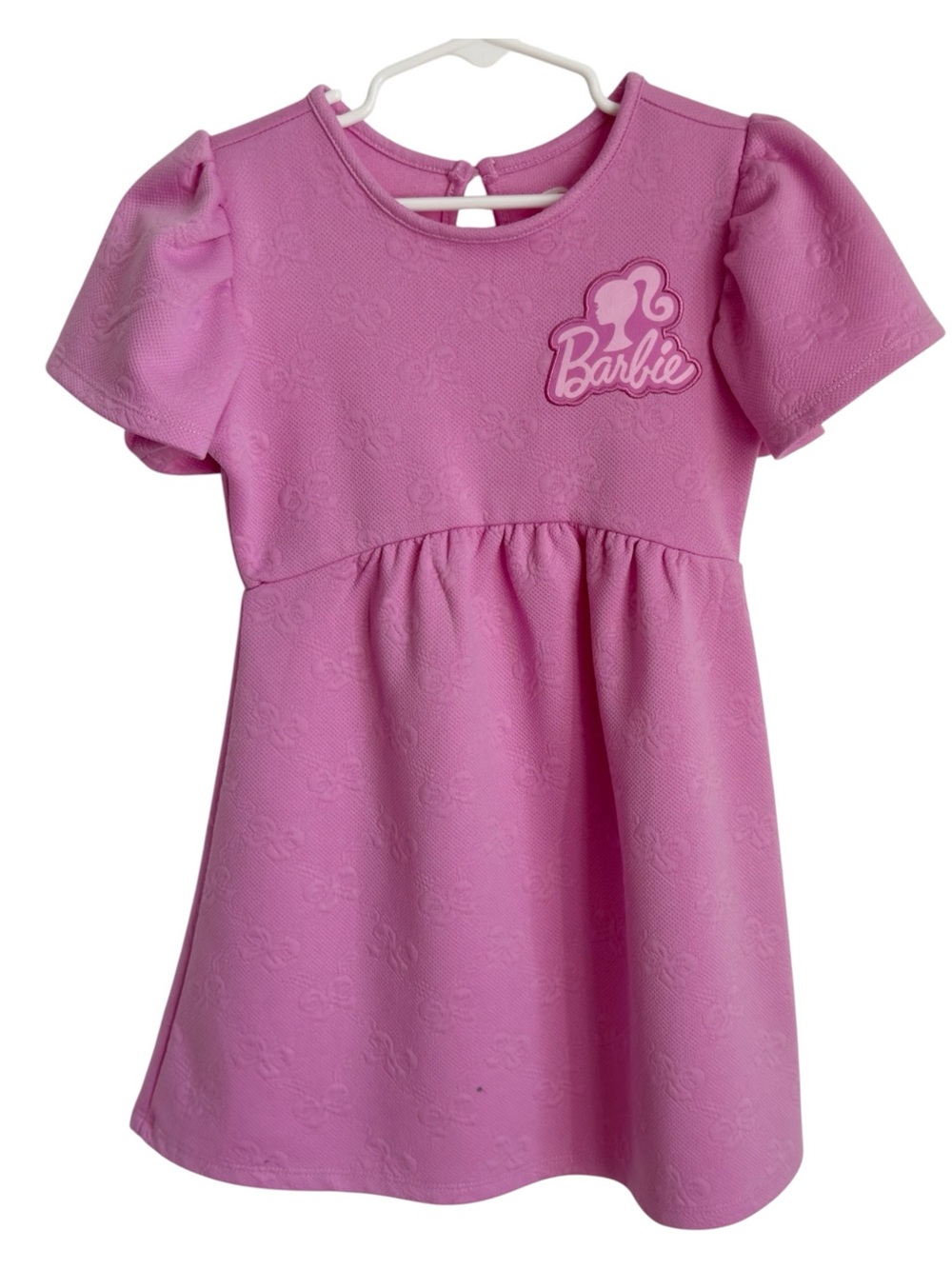 Barbie Toddler Girls Pink Dress 4T Short Sleeve Embroidered